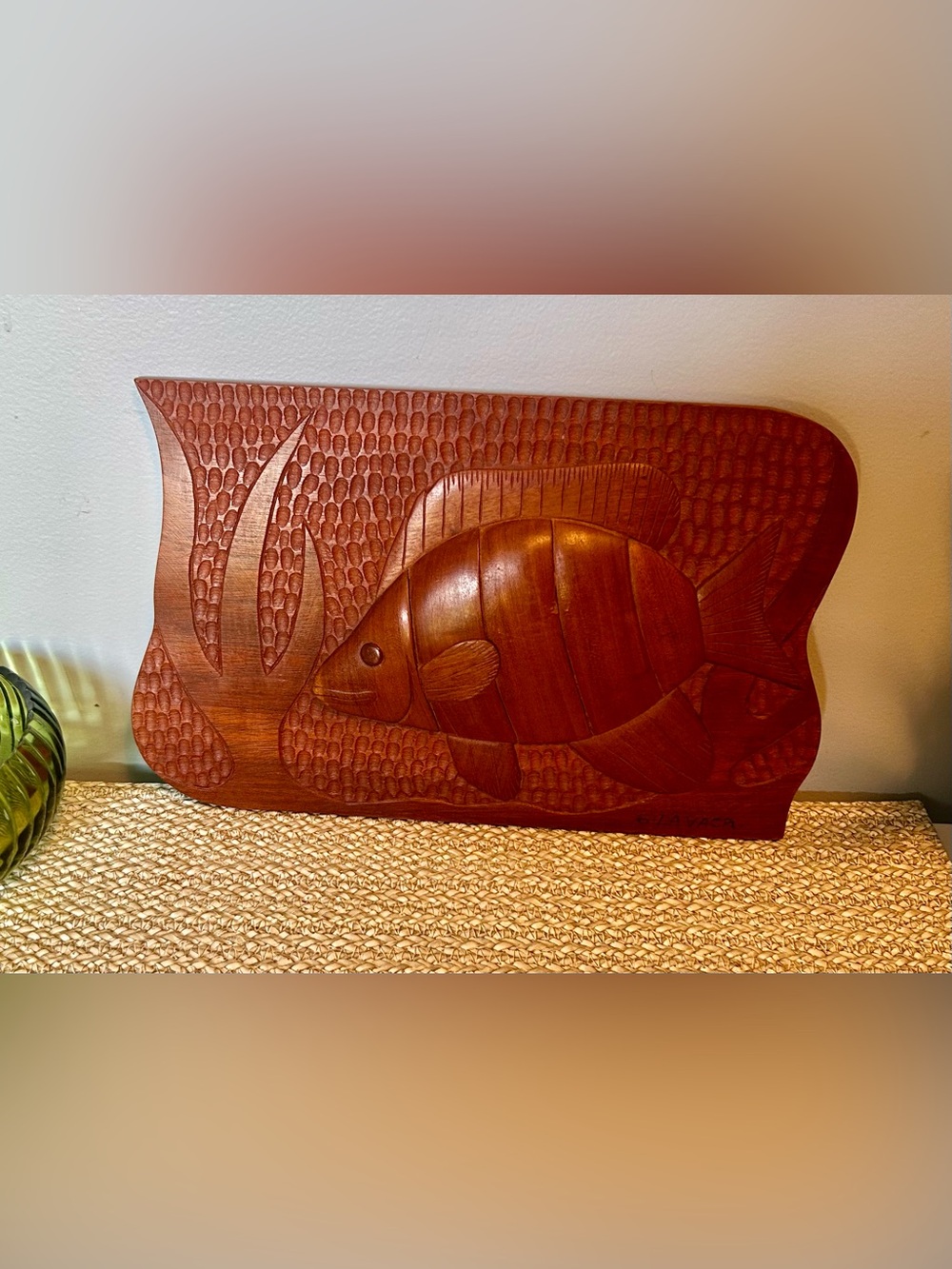 Vintage Hand-Carved Fish Plaque 
Mid-Century Folk Art